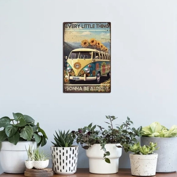 Hippie Metal Sign Sunflower 1960s Vintage Decor 1970s Hippie Bus Wall hanging - Picture 7 of 8